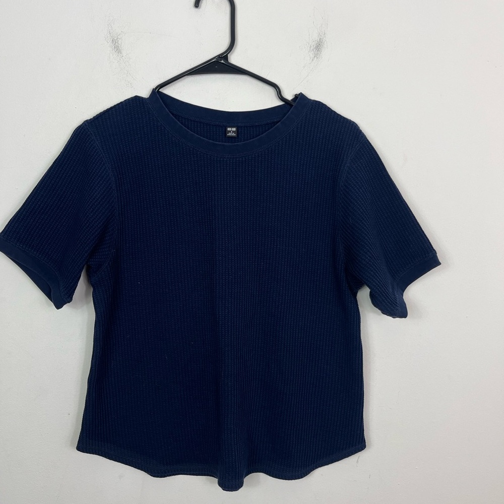 Uniqlo Dark‎ Blue Waffle Knit Top Sz S